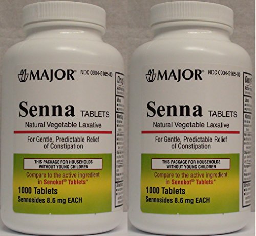 Senna 8.6 Mg Natural Vegetable Laxative 1000 Tablets Generic for Senekot Pack of 2 Total 2000 Tablets (2)