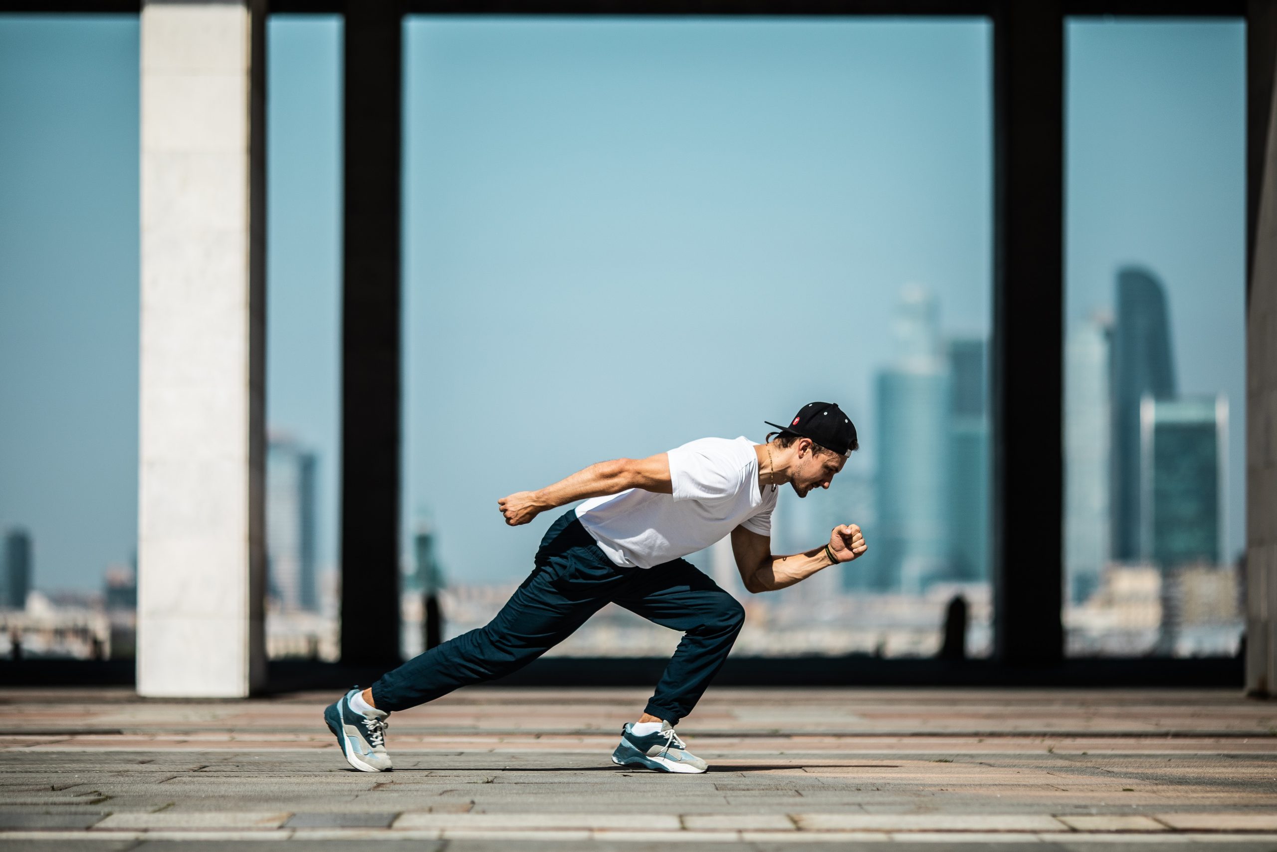 young man in a running position