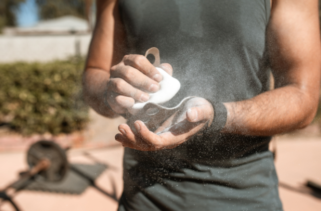 man wearing wrist strap